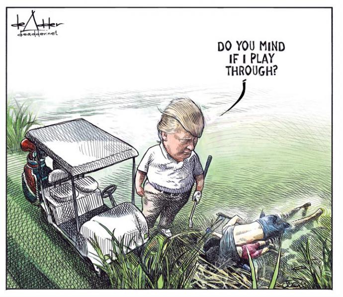 "¿Les molesto si sigo jugando?", dice Trump mirando  los cadáveres