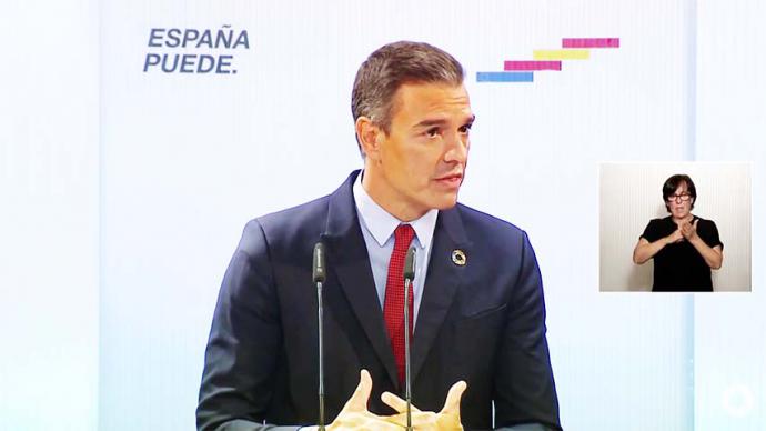 El presidente del Gobierno, Pedro Sánchez, durante la conferencia en la Casa de América (CAPTURA DE PANTALLA)