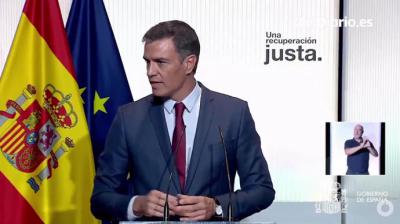 Pedro Sánchez durante su intervención "Recuperación justa" en Casa de América este miércoles.(Captura de pantalla)