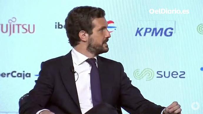 Pablo Casado, este martes, durante un desayuno informativo de Europa Press (captura de pantalla)