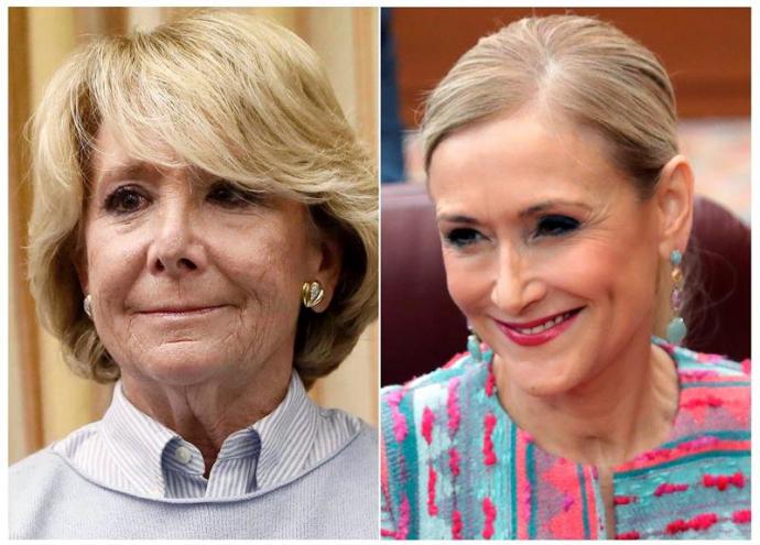 Las ex presidentas de la Comunidad de Madrid Esperanza Aguirre (i) y Cristina Cifuentes