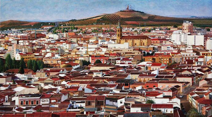 Enrique Pedrero Muñoz. “Valdepeñas al atardecer” 2005-2007. 195 X 110 cms. Óleo-lienzo. Premio, Fondo de Adquisición, en el III Premio Jesús Bárcenas, de Pintura”. Valdepeñas, 2010.