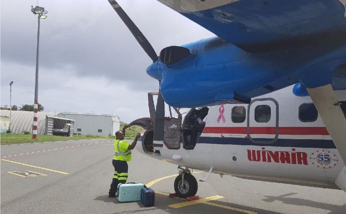 Avión de Winair en San Eustaquio. Foto: Bes-reporter/Harald Linkels.