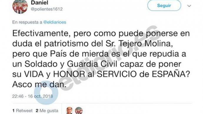 Veinte días de empleo y sueldo para el comisario cesado por insultar en Twitter a políticos de izquierdas y nacionalistas