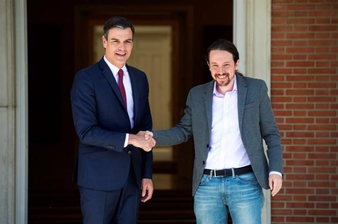 El presidente del Gobierno en funciones, Pedro Sánchez, durante su reunión en el Palacio de la Moncloa