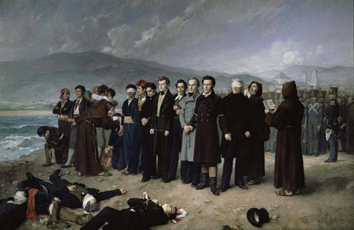 The Execution by Firing Squad of Torrijos and his Colleages on the beach at Málaga by by Antonio Gisbert Pérez (1888) Prado Madrid 