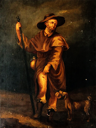 San Roque, patrón de los apestados, (en su pierna se ve un bubón) se convirtió en el protector de muchos pueblos y ciudades durante la epidemia. 