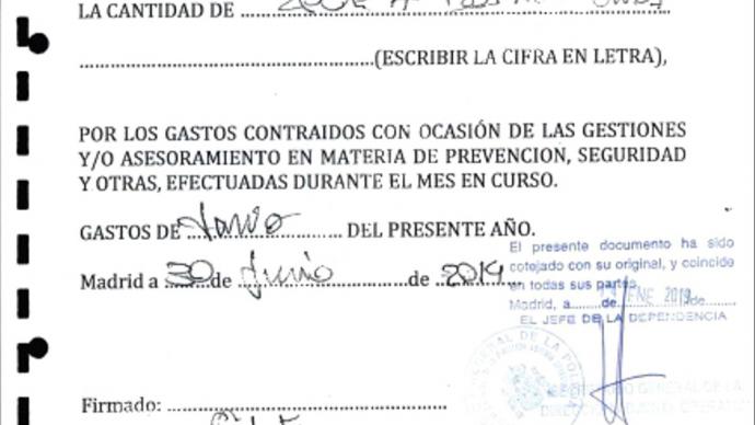 Recibí firmado por Sergio Río