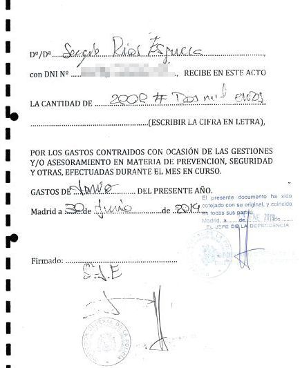 Recibí firmado por Sergio Río