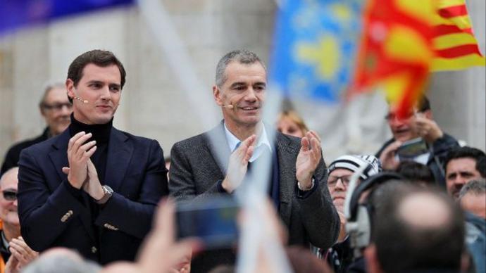 Albert Rivera y Toni Cantó en su último acto juntos en Valencia