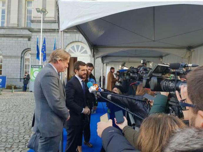 Pablo Casado en Bruselas, en un acto del PPE