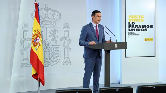 El presidente del Gobierno, Pedro Sánchez, durante la comparecencia en la que dio a conocer la nueva composición del Gobierno. EFE/Pool Moncloa/Borja Puig de la Bellacasa