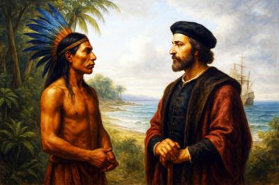 (Imagen de Pedro Pozas Terrados - IA. Dos mundos se miraron por primera vez, sin saber que la historia cambiaría para siempre)