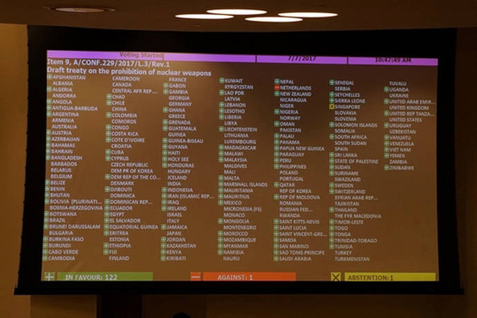 Voting on the treaty to ban nuclear weapons, UN, July 7, 2017