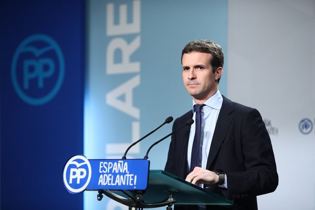 Pablo Casado en una comparecencia en el PP