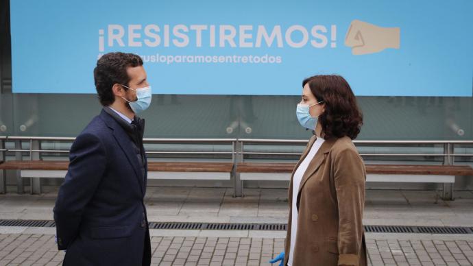 El líder del Partido Popular, Pablo Casado, junto a la presidenta de la Comunidad de Madrid, Isabel Díaz Ayuso. Comunidad de Madrid - Archivo