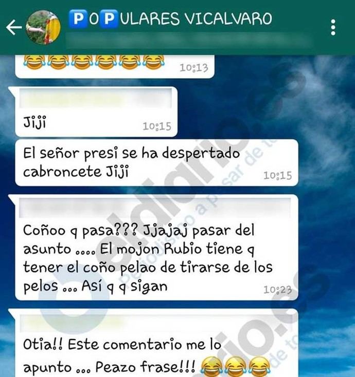 Pantallazo del grupo Populares de Vicálvaro con comentarios hechos el 27 de julio