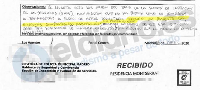 Acta de inspección de la Residencia Montserrat  