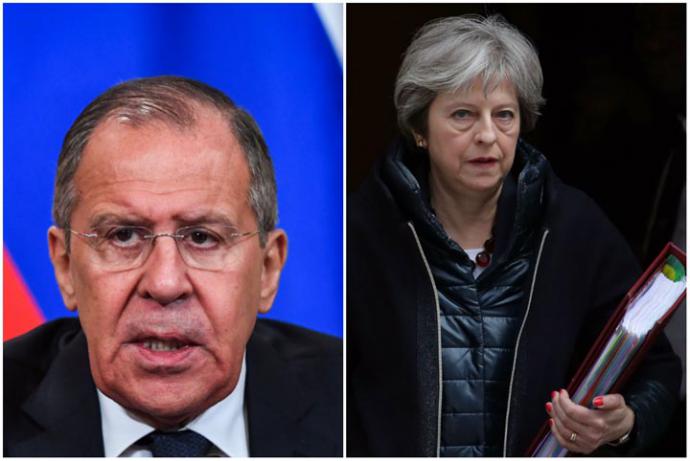 El ministro de Asuntos Exteriores de Rusia, Sergéi Lavrov y la Primer ministro británica, Theresa May