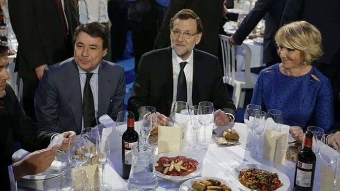 Mariano Rajoy, junto a Esperanza Aguirre e Ignacio González