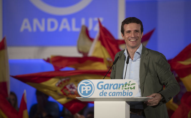 El presidente del PP, Pablo Casado, el domingo, en Málaga. FLICKR PP