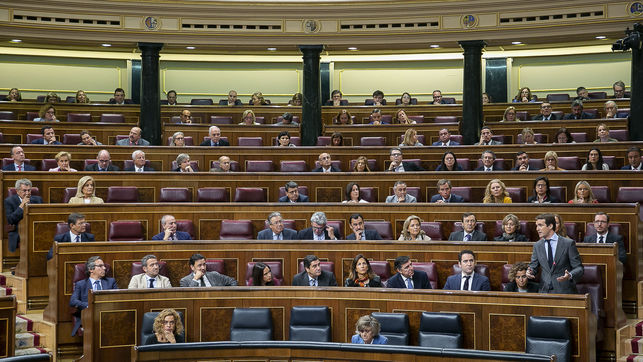 El Grupo Parlamentario Popular en el Congreso durante una intervención de Pablo Casado. FLICKR PP