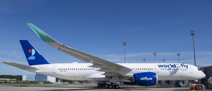 El A350 de World2Fly con base en el aeropuerto de Madrid.