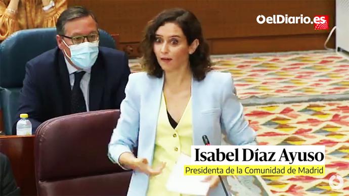 La presidenta de la Comunidad de Madrid, Isabel Díaz Ayuso, durante el Pleno (CAPTURA DE PANTALLA)