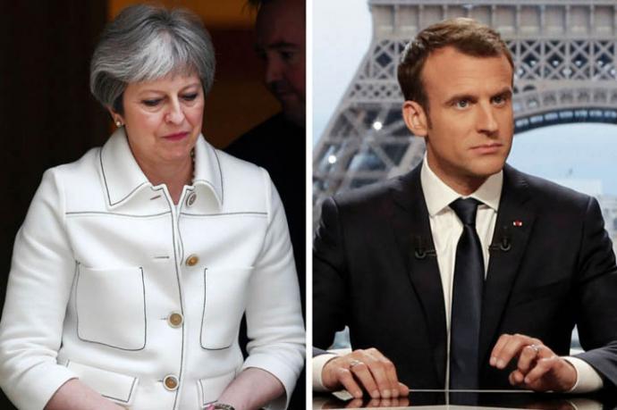 .- La primera ministra británica, Theresa May, y el presidente de Francia, Emmanuel Macron