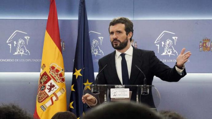 Pablo Casado, este lunes, durante la rueda de prensa que ofreció tras reunirse con Pedro Sánchez en el Congreso. FLICKR PP 