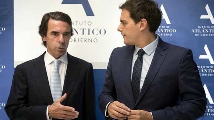 José María Aznar y Albert Rivera en un acto del Instituto Atlántico, al que el expresidente invitó al líder de Ciudadanos.