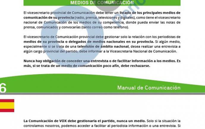 Una de las páginas del manual de comunicación de Vox