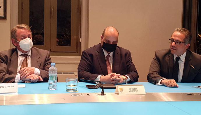 De (i) a (d), Enrique Sancho, Director General de FEPET, el embajador de Egipto en España, Youssef Mekkawy y el ministro de Turismo y Antigüedades de Egipto, Khaled El-Anany