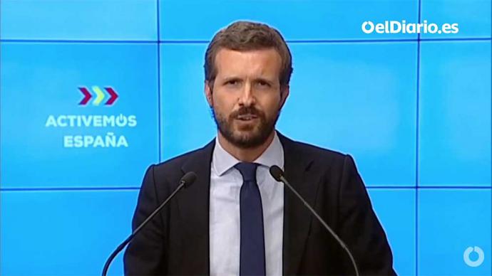 El líder del PP, Pablo Casado, durante la reunión de la Junta Directiva.(Captura de pantalla)