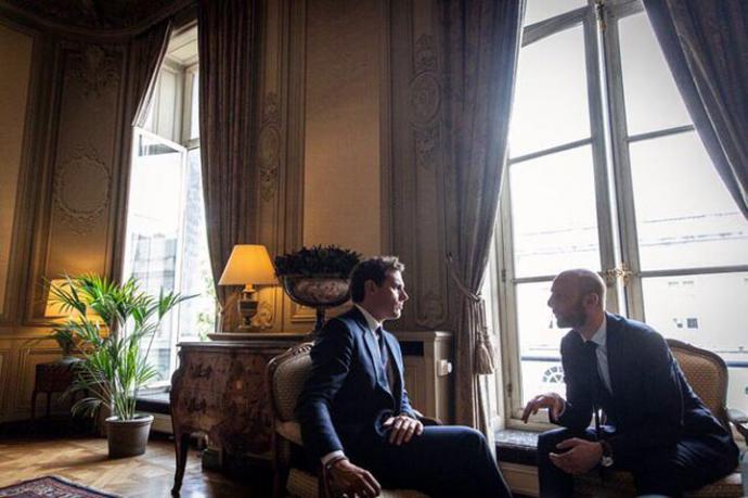 El presidente de Ciudadanos, Albert Rivera, y el secretario general de En Marche, Stanislas Guerini.