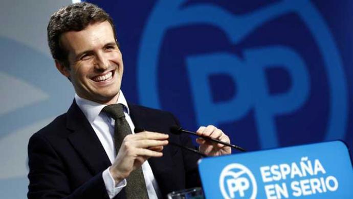 Pablo Casado, durante una rueda de prensa en la sede del PP.