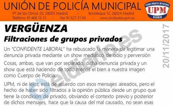 Los sindicatos policiales se vuelcan en la defensa de los agentes que amenazaron a Carmena