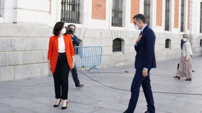 La presidenta de la Comunidad de Madrid, Isabel Díaz Ayuso, y el presidente del Gobierno, Pedro Sánchez. Comunidad de Madrid.