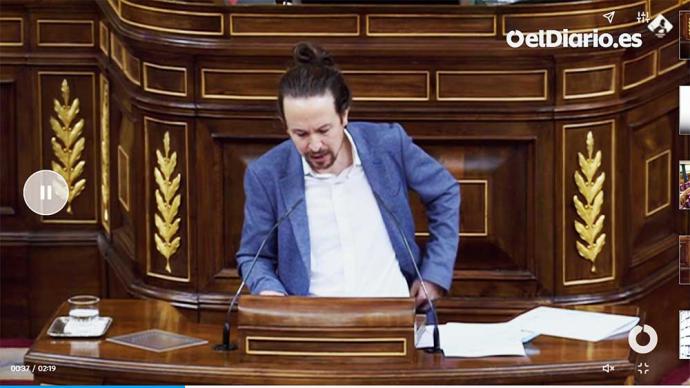 Pablo Iglesias este jueves en el Congreso durante la moción de censura (captura de pantalla)