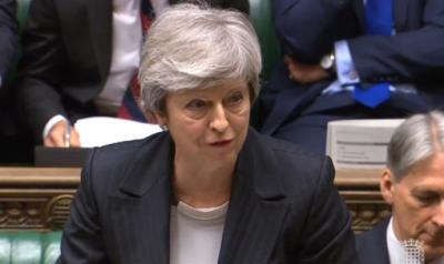 La primera ministra, Theresa May, durante la sesión de control en Londres