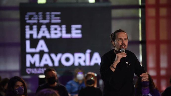El candidato de Unidas Podemos el 4M, Pablo Iglesias, durante un acto este sabado. Dani Gago (Podemos)