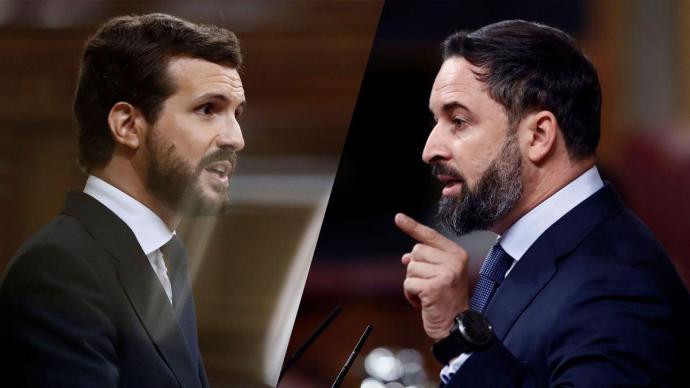 Pablo Casado y Santiago Abascal, líderes de la derecha y ultraderecha españolas (imagen de archivo)