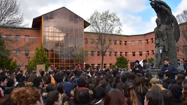 Una protesta de estudiantes en el campus de Vicálvaro de la URJC.