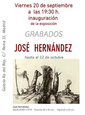 Aguafuertes y litografías de José Hernández en la galería Ra del Rey