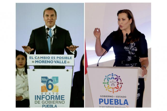 Exgobernador de Puebla (México), Rafael Moreno Valle (i) y la actual gobernadora de este mismo estado, Martha Érika Alonso (d).