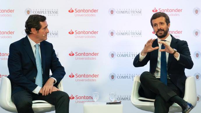 El presidente de la CEOE, Antonio Garamendi, junto al líder del PP, Pablo Casado, este miércoles, en El Escorial (Madrid). PP 