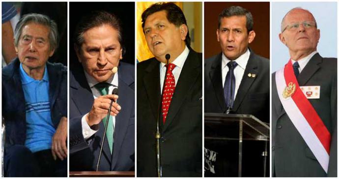 Alberto Fujimori, Alejandro Toledo, Alan García, Ollanta Humala y Pedro Pablo Kusczynski.