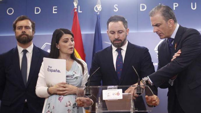 Los diputados de Vox Iván Espinosa de los Monteros, Macarena Olona, Santiago Abascal y Javier Ortega Smith en una foto de archivo. 