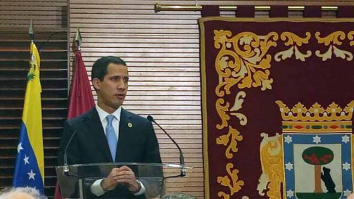 Juan Guaidó durante su comparecencia en el Ayuntamiento de Madrid CONSTANZA LAMBERTUCCI 