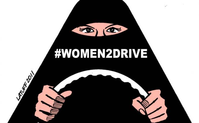 Cartel para el movimiento #women2drive de Arabia Saudita, obra de Carlos Latuff. (Imagen de Carlos Latuff, dominio público, Wikimedia Commons)